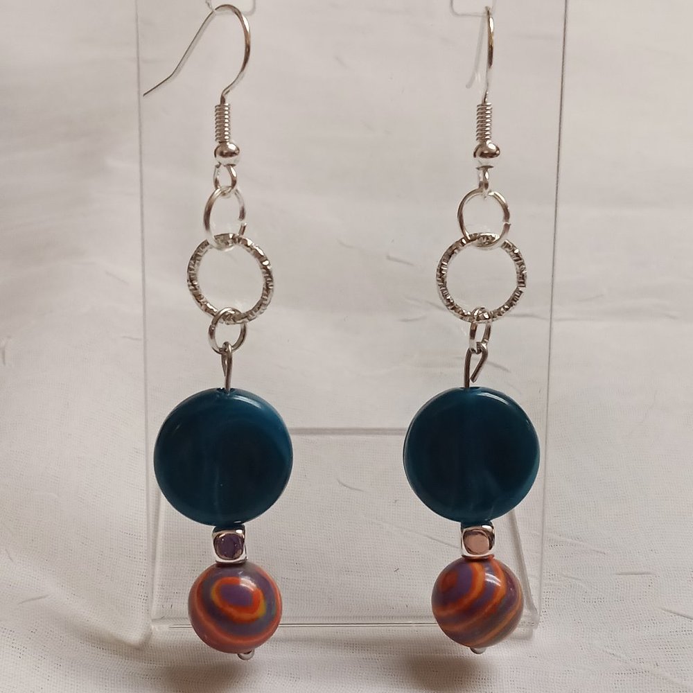 Steel Homemade Hand Crafted Dangle Earrings with Synthetic Stones #59